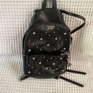 Victoria Secret Backpack Purse Faux Leather Studded with Chunky Chain Closure